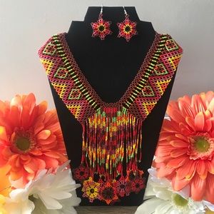 Mexican Huichol Art- Necklace and Earrings set